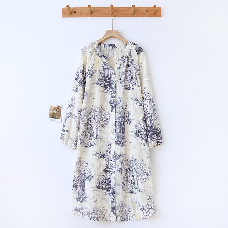 Ownkoti Toile Print Cotton Gauze Nightdress