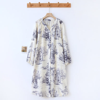 Ownkoti Toile Print Cotton Gauze Nightdress