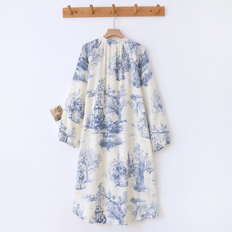 Ownkoti Toile Print Cotton Gauze Nightdress