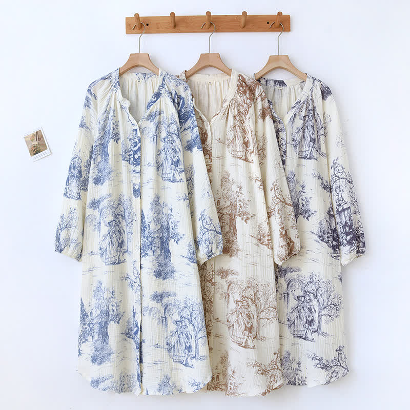 Ownkoti Toile Print Cotton Gauze Nightdress