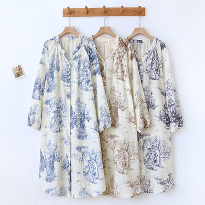 Ownkoti Toile Print Cotton Gauze Nightdress