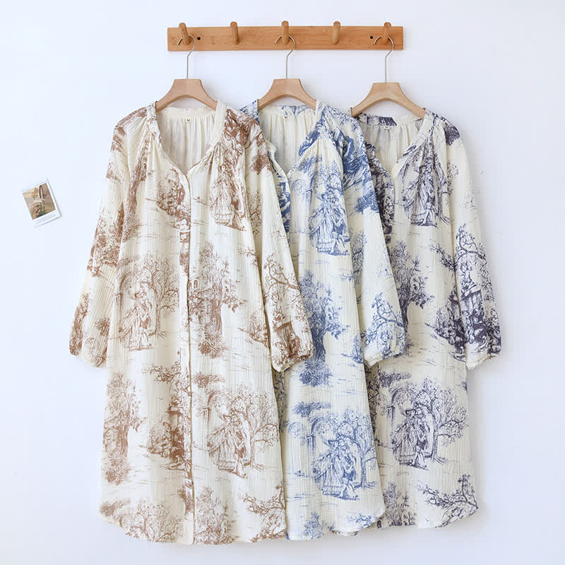 Ownkoti Toile Print Cotton Gauze Nightdress