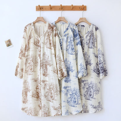 Ownkoti Toile Print Cotton Gauze Nightdress