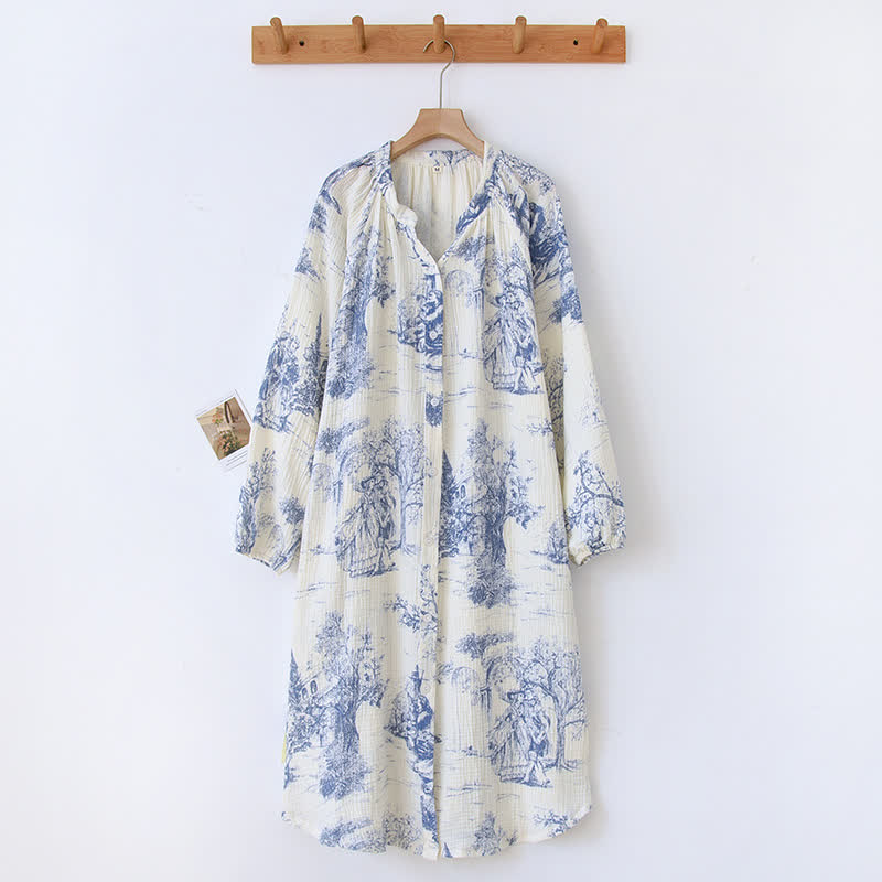 Ownkoti Toile Print Cotton Gauze Nightdress