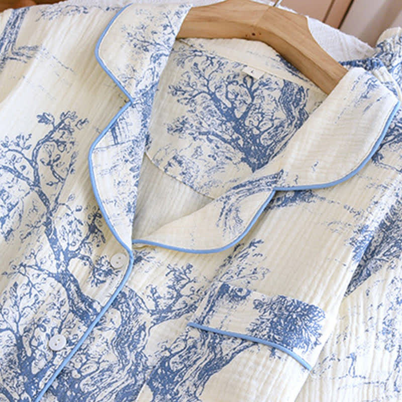 Ownkoti Toile Print Cotton Gauze Nightwear Set