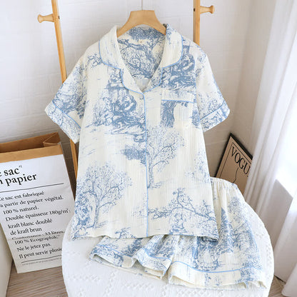 Ownkoti Toile Print Cotton Gauze Nightwear Set