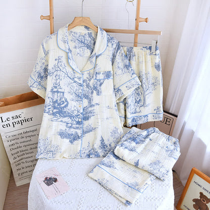 Ownkoti Toile Print Cotton Gauze Nightwear Set