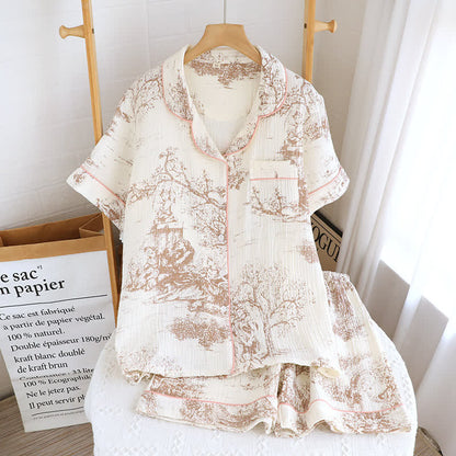 Ownkoti Toile Print Cotton Gauze Nightwear Set