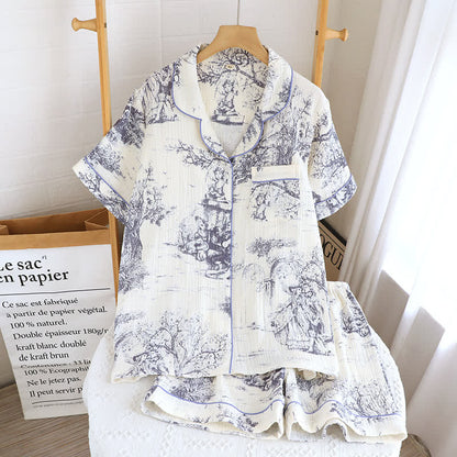 Ownkoti Toile Print Cotton Gauze Nightwear Set