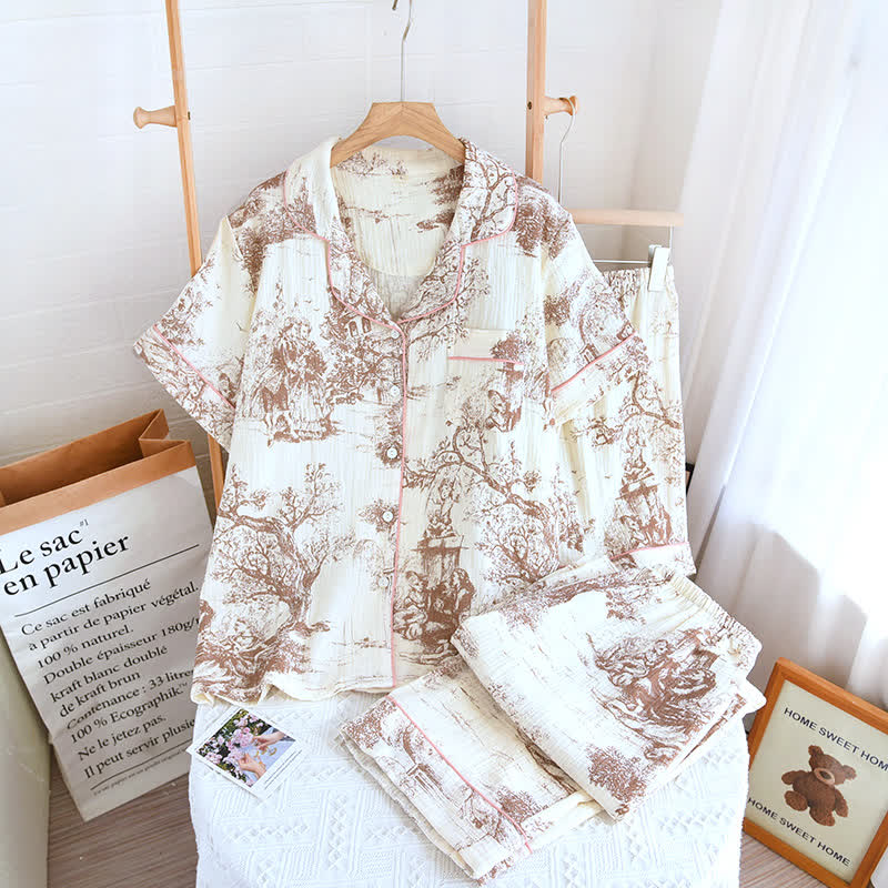 Ownkoti Toile Print Cotton Gauze Nightwear Set