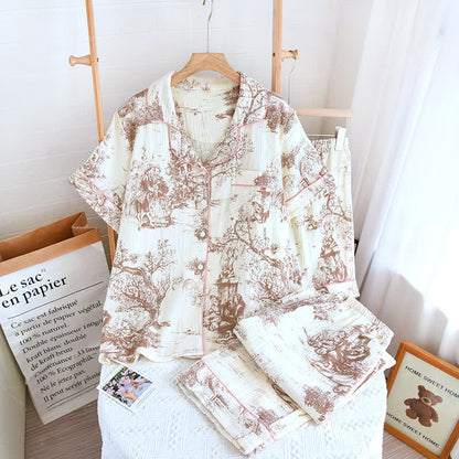 Ownkoti Toile Print Cotton Gauze Nightwear Set