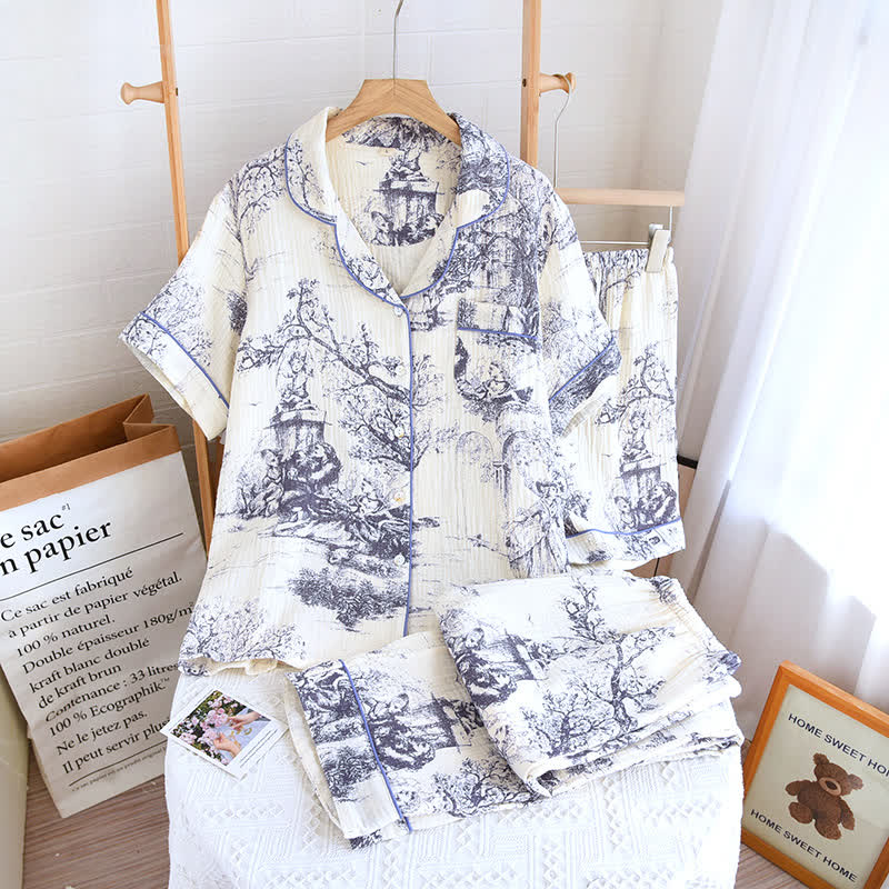 Ownkoti Toile Print Cotton Gauze Nightwear Set