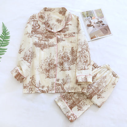 Ownkoti Ink-wash Toile Print Cotton Gauze Loungewear - Brown - XL - image 2