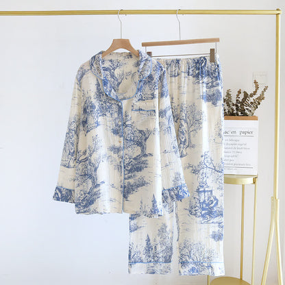 Ownkoti Ink-wash Toile Print Cotton Gauze Loungewear - image 8