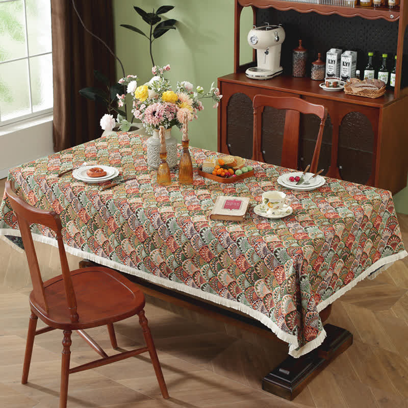 Ownkoti Washable Stain-Resistant Boho Tablecloth