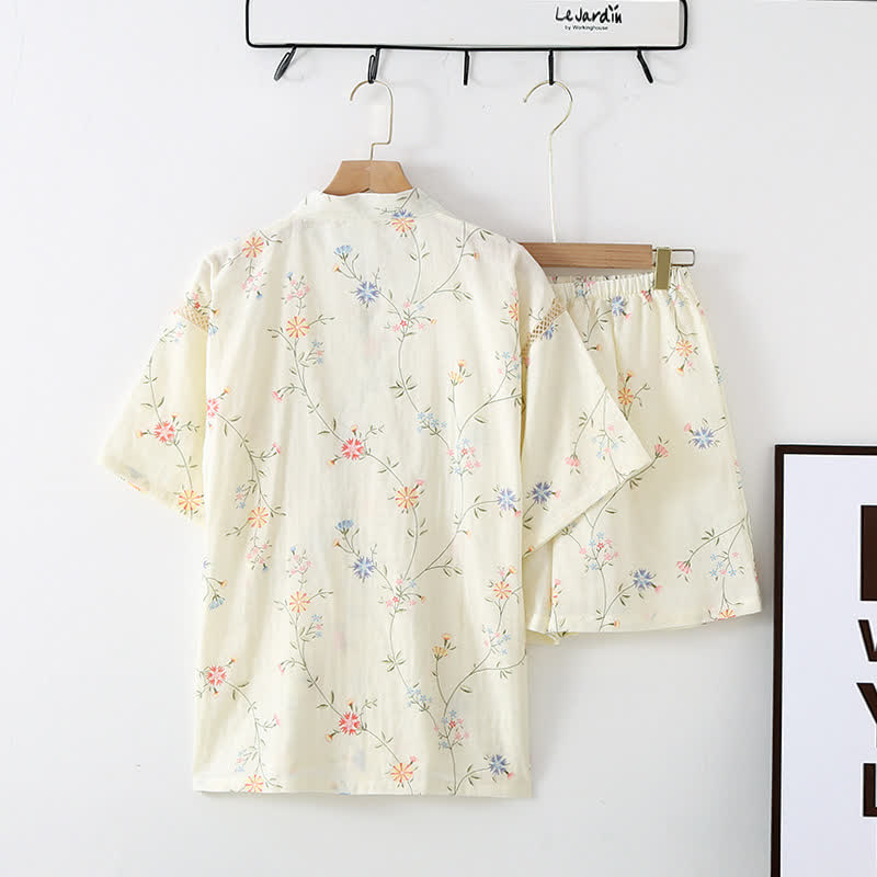 Ownkoti Floral Cotton Gauze Kimono Loungewear Robe