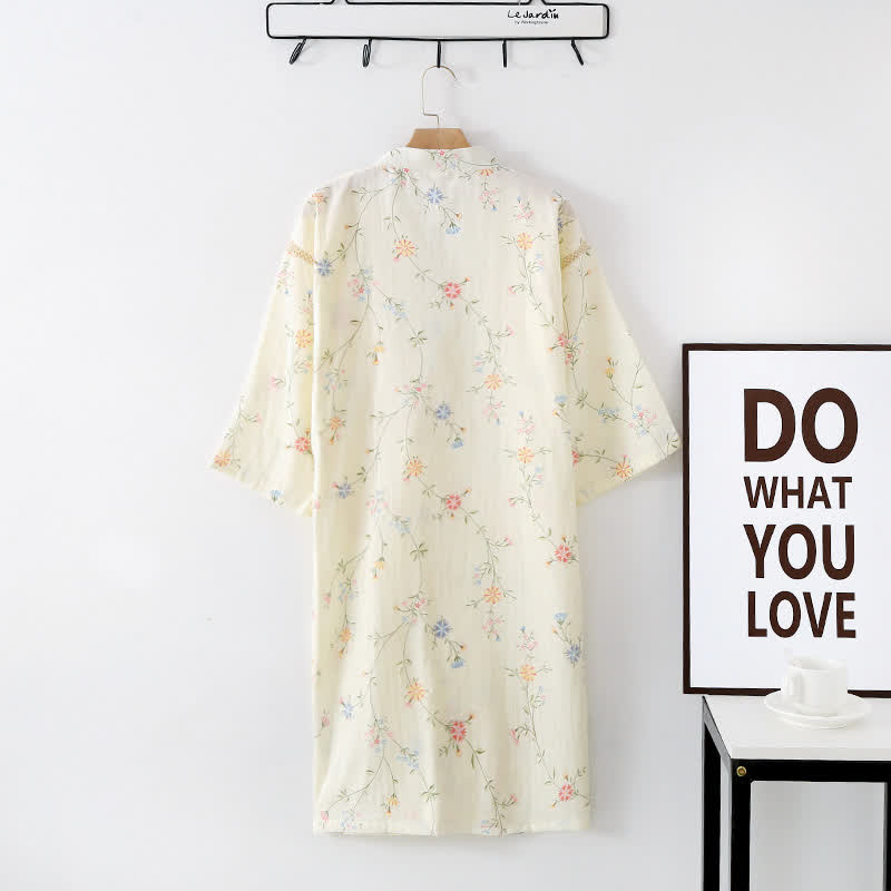 Ownkoti Floral Cotton Gauze Kimono Loungewear Robe