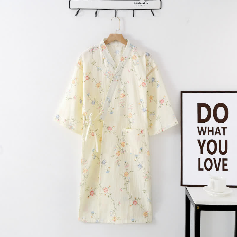 Ownkoti Floral Cotton Gauze Kimono Loungewear Robe