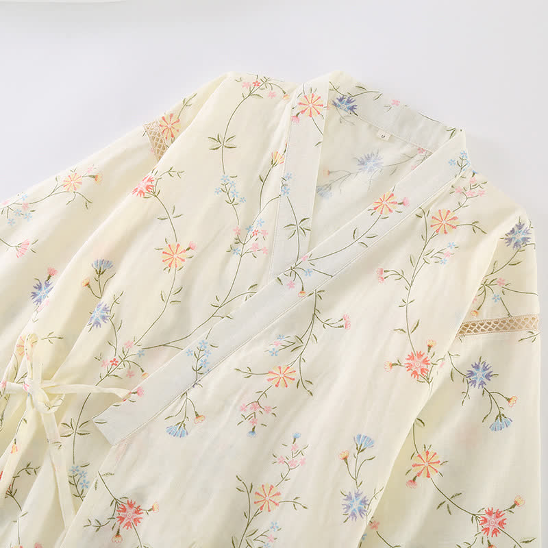 Ownkoti Floral Cotton Gauze Kimono Loungewear Robe