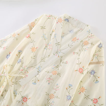 Ownkoti Floral Cotton Gauze Kimono Loungewear Robe