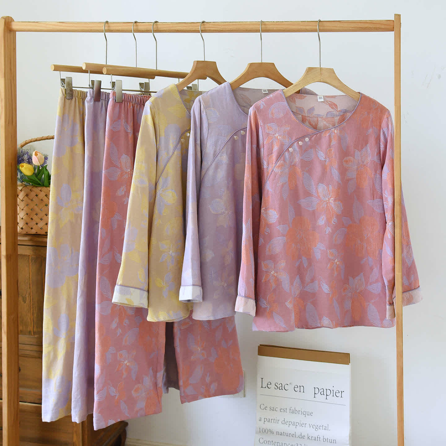 Ownkoti Oriental Hostas Jacquard Cotton Sleepwear Set