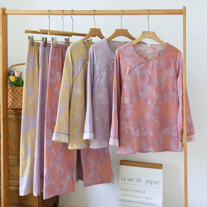 Ownkoti Oriental Hostas Jacquard Cotton Sleepwear Set