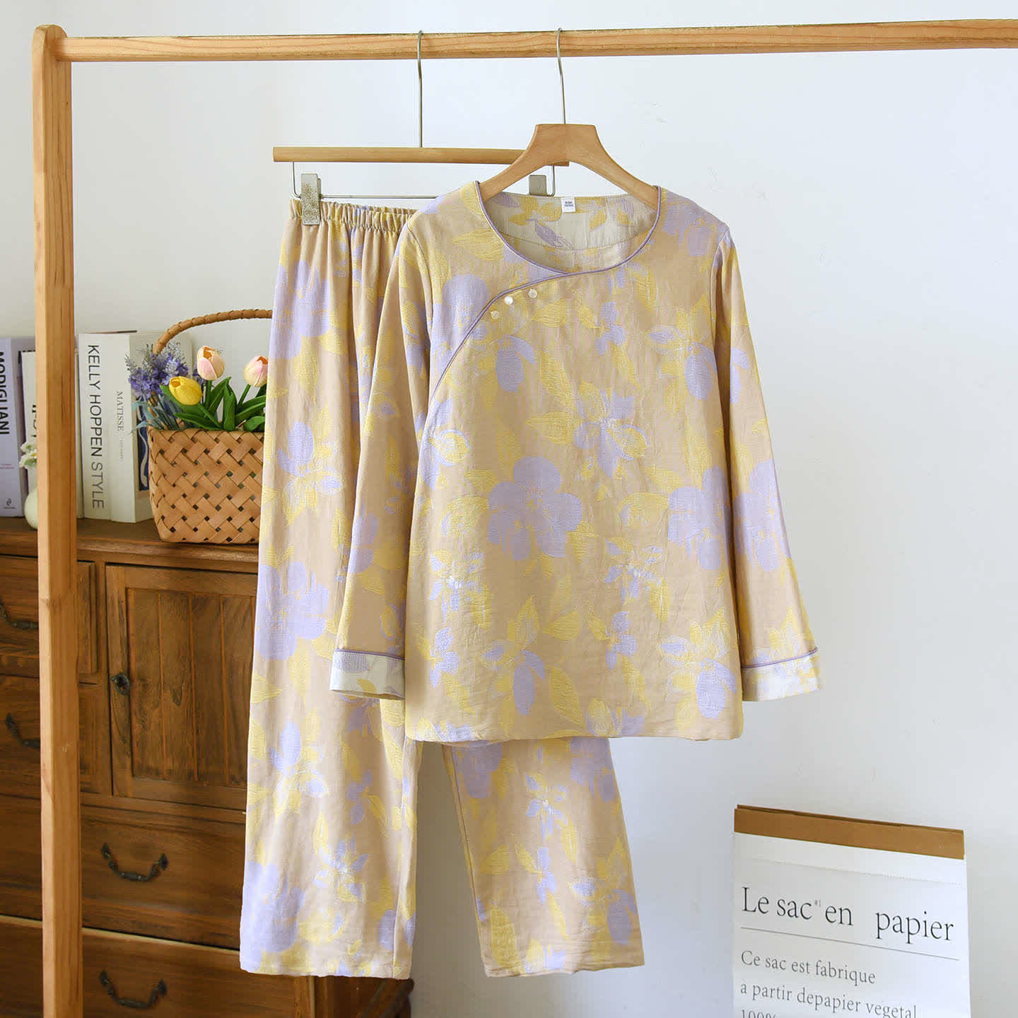 Ownkoti Oriental Hostas Jacquard Cotton Sleepwear Set