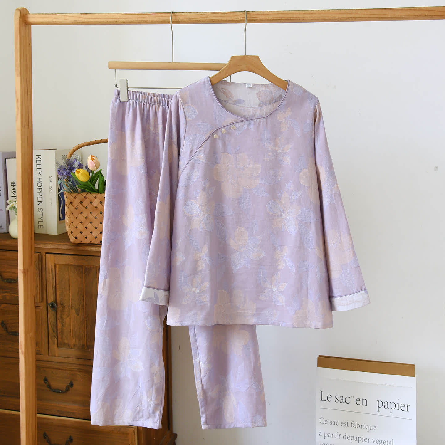 Ownkoti Oriental Hostas Jacquard Cotton Sleepwear Set