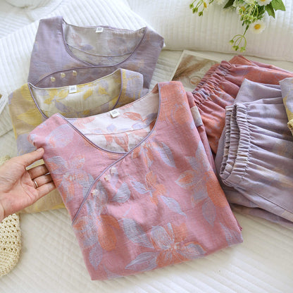 Ownkoti Oriental Hostas Jacquard Cotton Sleepwear Set