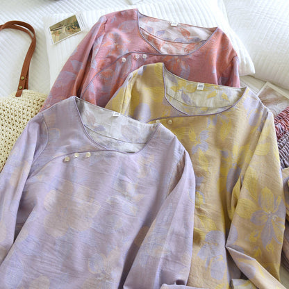 Ownkoti Oriental Hostas Jacquard Cotton Sleepwear Set