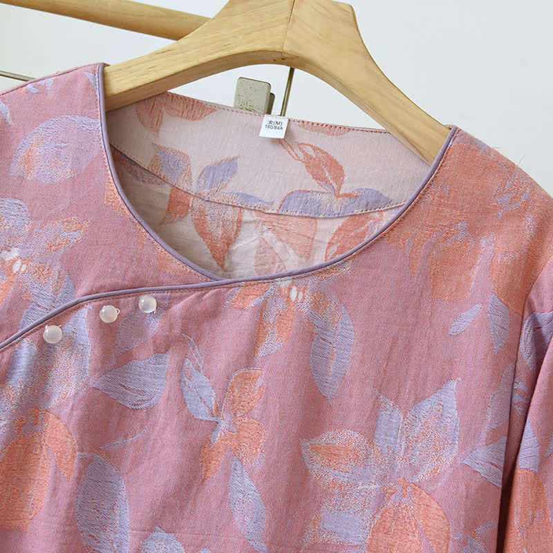 Ownkoti Oriental Hostas Jacquard Cotton Sleepwear Set