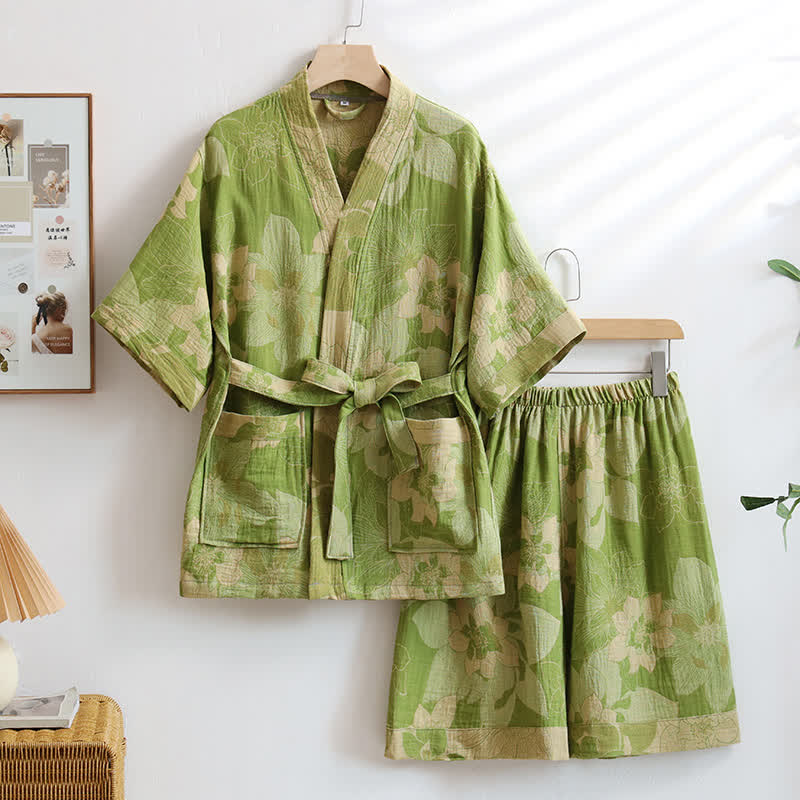 Unisex Hibiscus Cotton Kimono Loungewear Set - XXL - image 1