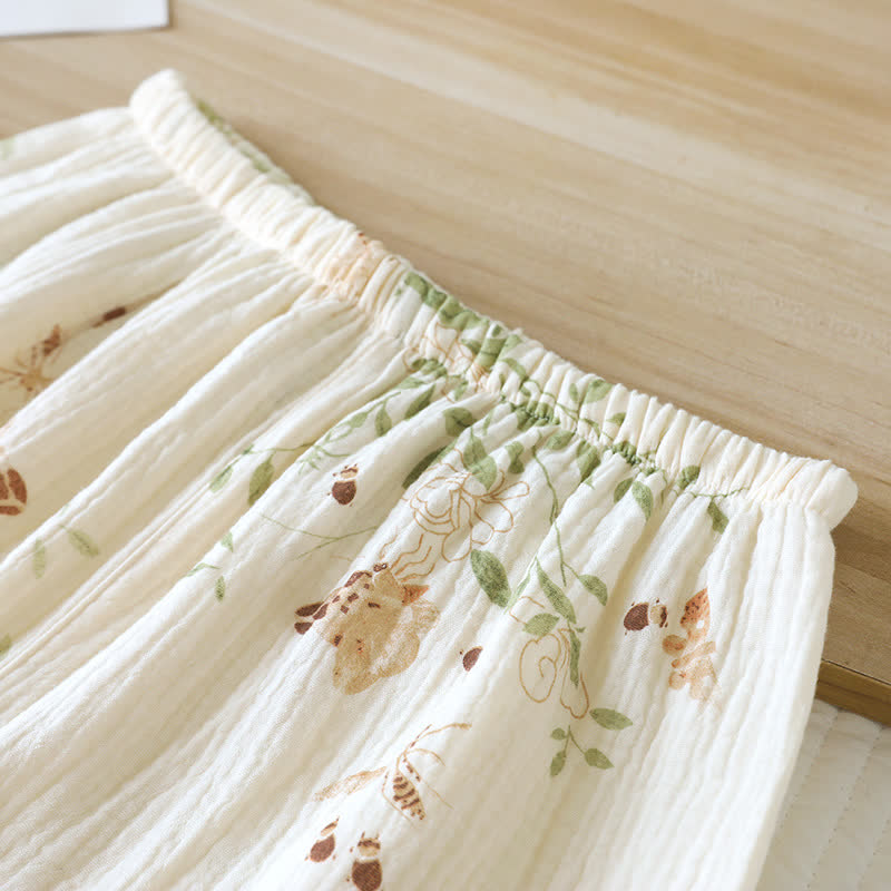 Ownkoti Butterfly Leaf Print Cotton Pajama Set