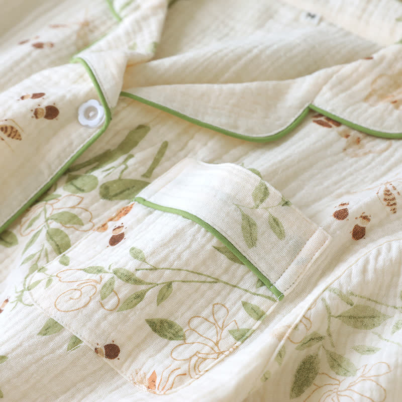 Ownkoti Butterfly Leaf Print Cotton Pajama Set