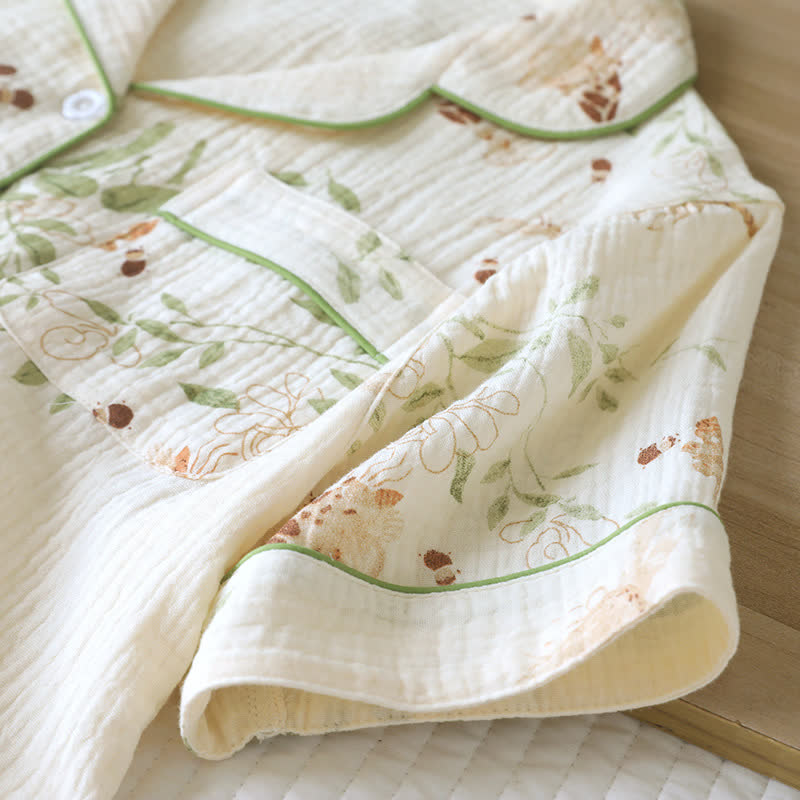 Ownkoti Butterfly Leaf Print Cotton Pajama Set