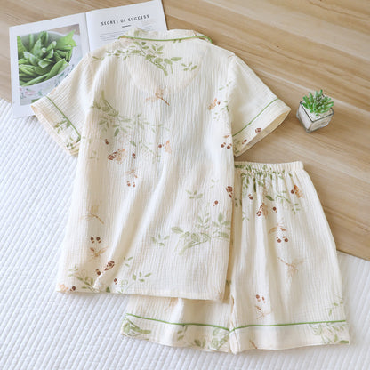 Ownkoti Butterfly Leaf Print Cotton Pajama Set