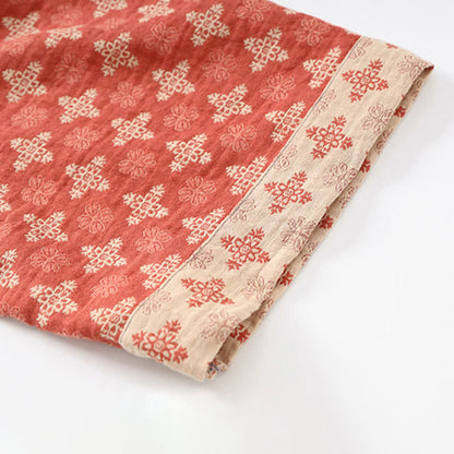 Ownkoti Unisex Red Geometric Cotton Kimono Loungewear