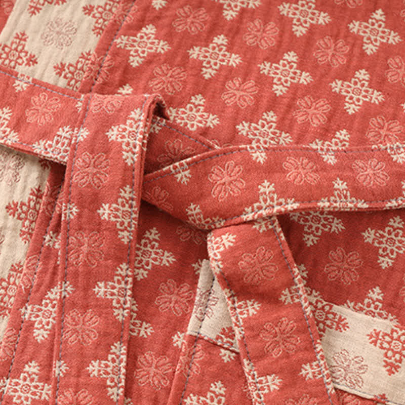 Ownkoti Unisex Red Geometric Cotton Kimono Loungewear