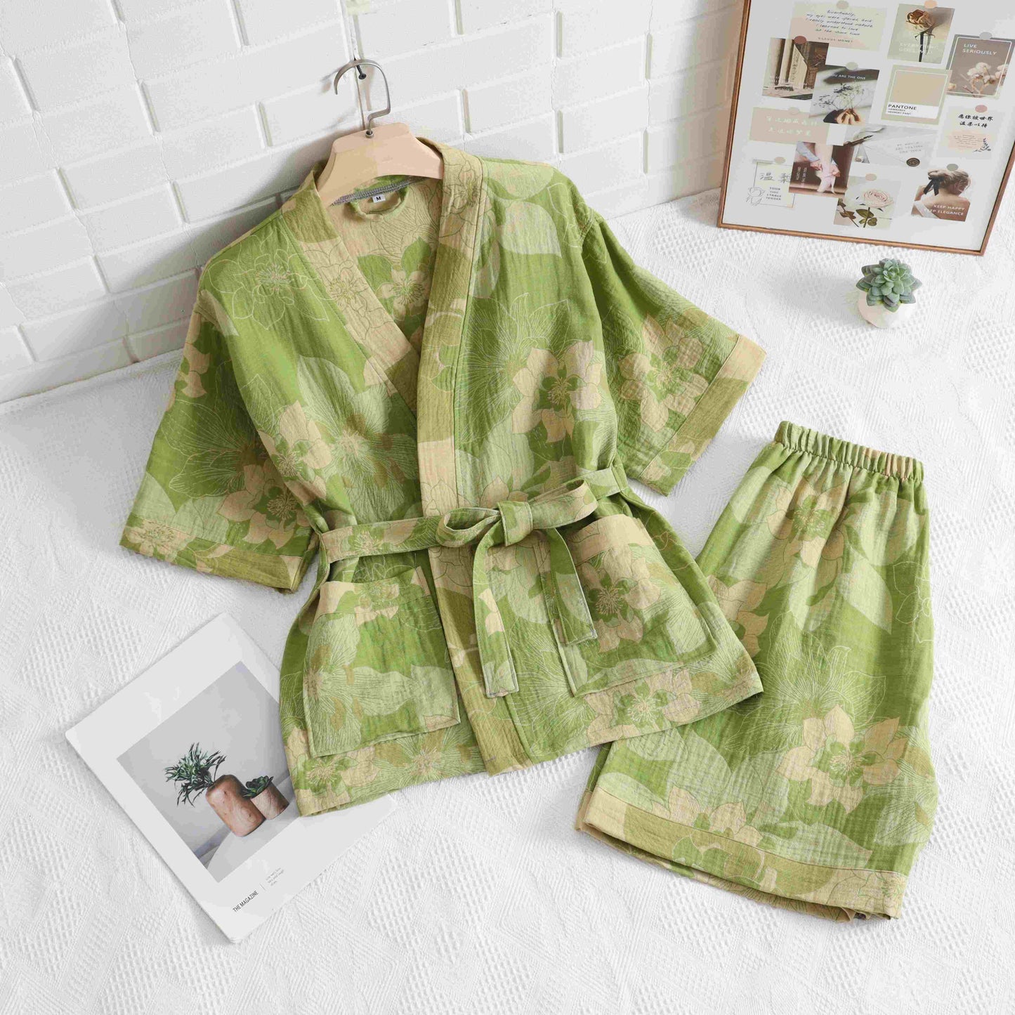 Unisex Hibiscus Cotton Kimono Loungewear Set - image 3