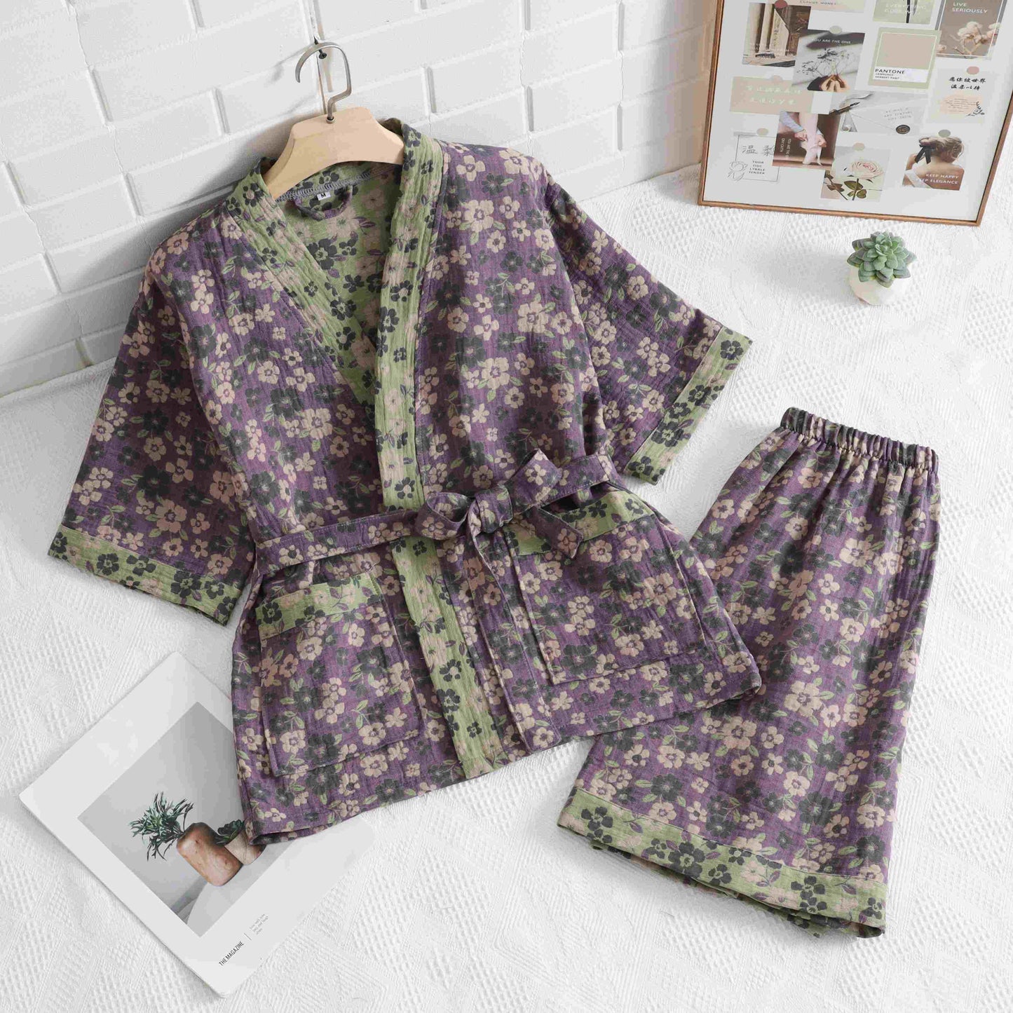 Unisex Cherry Blossom Cotton Kimono Loungewear - image 3