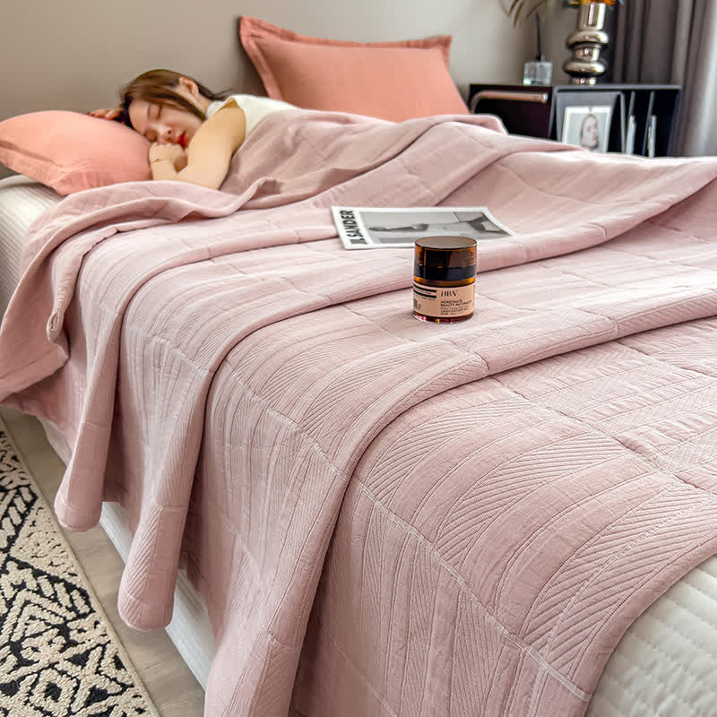 Ownkoti Minimalist Stripe Print Cotton Muslin Quilt - Pink - King - image 1