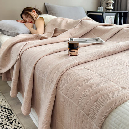 Ownkoti Minimalist Stripe Print Cotton Muslin Quilt - Coffee - King - image 7