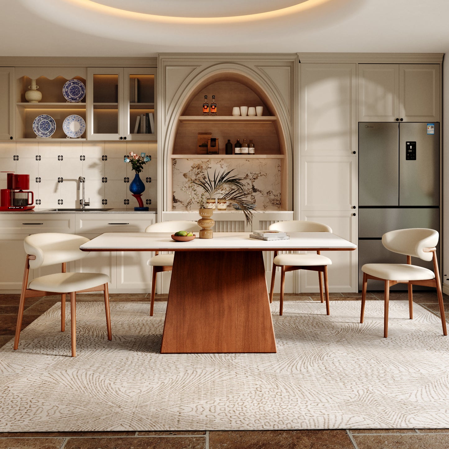 Rectangular Top Dining Table With Trapeziform-shaped Base  - White - W70.86" x D35.43" x H29.52" - image 9