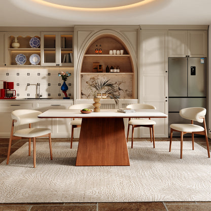 Rectangular Top Dining Table With Trapeziform-shaped Base  - White - W70.86" x D35.43" x H29.52" - image 9