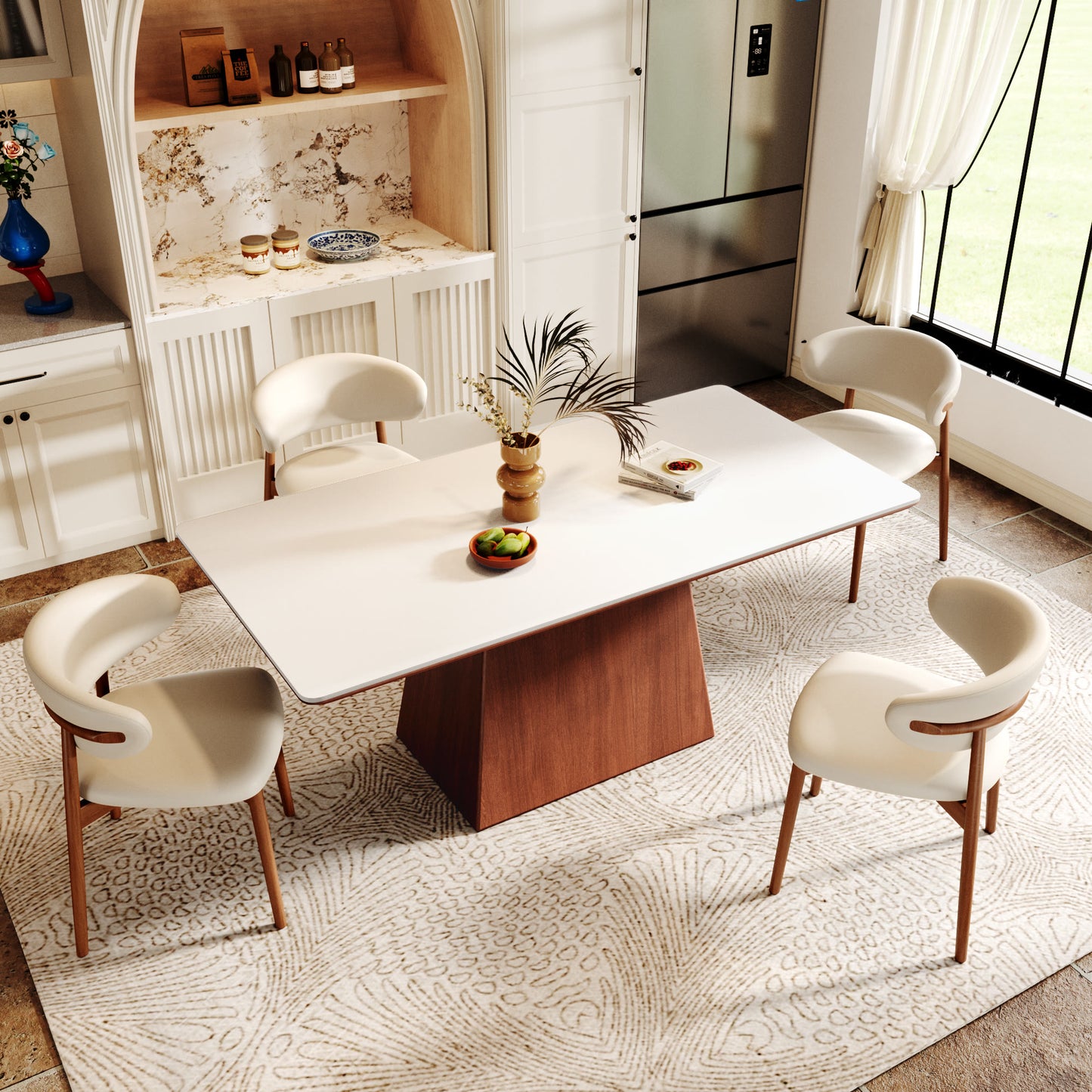Rectangular Top Dining Table With Trapeziform-shaped Base  - image 12