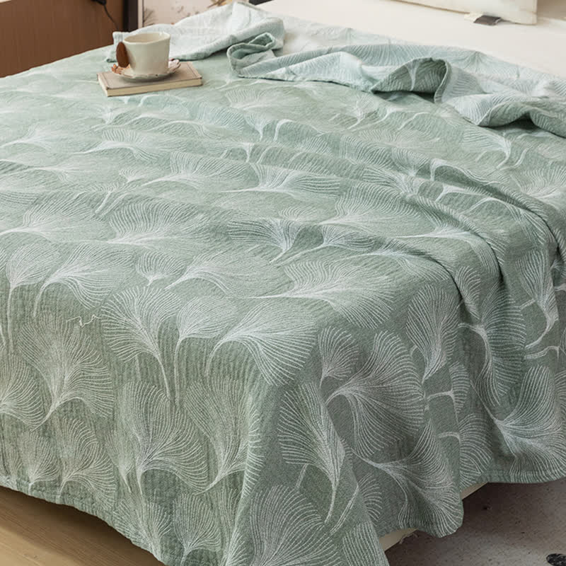 Ownkoti Artistic Green Ginkgo Cotton Gauze Quilt