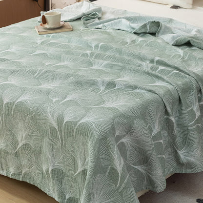Ownkoti Artistic Green Ginkgo Cotton Gauze Quilt