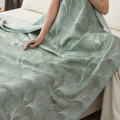 Ownkoti Artistic Green Ginkgo Cotton Gauze Quilt