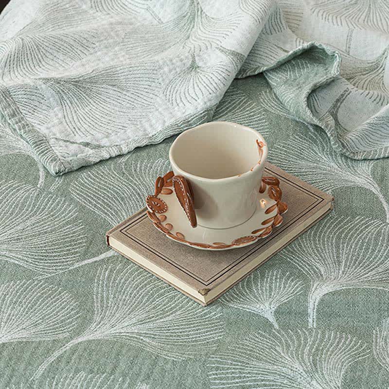 Ownkoti Artistic Green Ginkgo Cotton Gauze Quilt