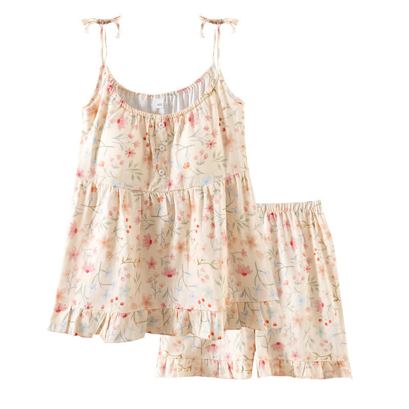 Ownkoti Floral Cotton Camisole Shorts Pajama Set